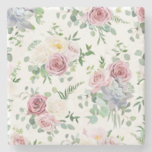 クリスマスギフトクリーミーホワイトアンティークバラ ストーンコースター (正面)