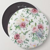 クリスマスギフトクリーミーホワイトアンティークバラ 缶バッジ (正面&裏面)