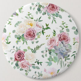 クリスマスギフトクリーミーホワイトアンティークバラ 缶バッジ