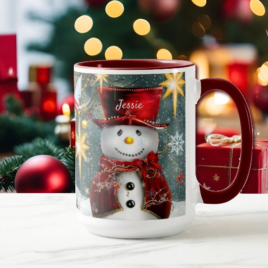 クリスマスギフトコーヒーマグかわいい雪だるま追加の名前 マグカップ