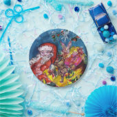 クリスマスギフトサック付きサンタクロース ペーパープレート (パーティー)