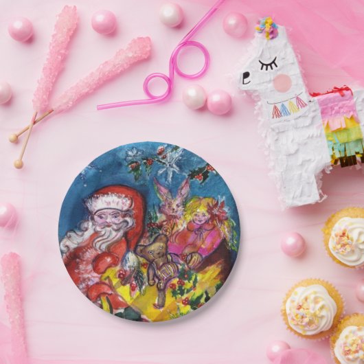 クリスマスギフトサック付きサンタクロース ペーパープレート (パーティー)