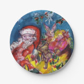 クリスマスギフトサック付きサンタクロース ペーパープレート (正面)