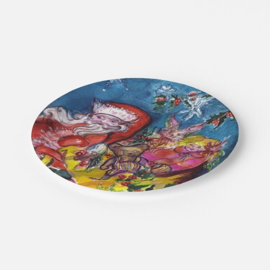 クリスマスギフトサック付きサンタクロース ペーパープレート (アングル)