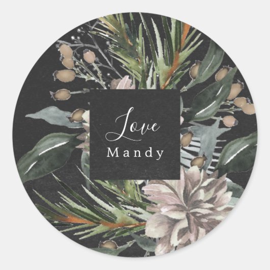 クリスマスギフトシールフローラシャルボードホリデー ラウンドシール (正面)