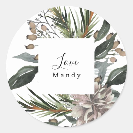 クリスマスギフトシールヴィンテージフローラ休日 ラウンドシール (正面)