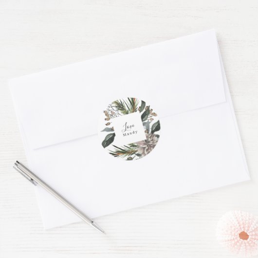 クリスマスギフトシールヴィンテージフローラ休日 ラウンドシール (封筒)