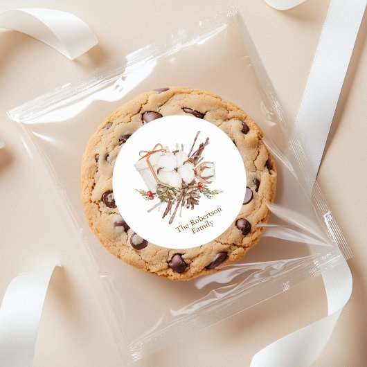 クリスマスギフトシール（コットンブーケ付） ラウンドシール