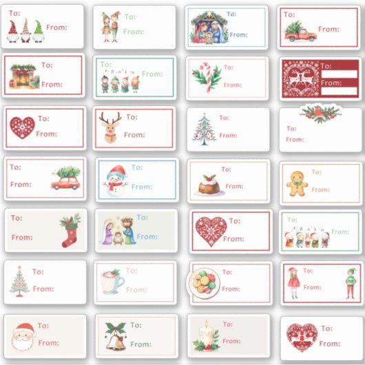 クリスマスギフトタグバラエティーパック28pcセット シール (正面)