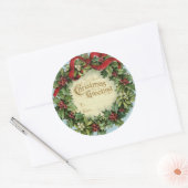 クリスマスギフトタグホリービクトリアンリース ラウンドシール (封筒)