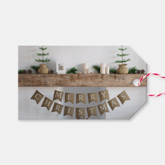クリスマスギフトタグ素朴暖炉バント ギフトタグ (正面(横))