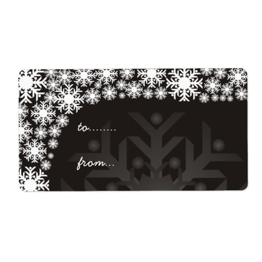 クリスマスギフトタグ – 白黒の雪片 ラベル (正面)