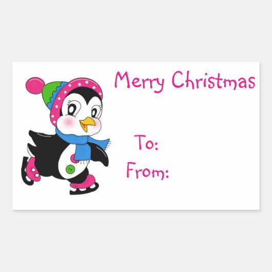 クリスマスギフトタグ/長方形ステッカー/ペンギン 長方形シール (正面)
