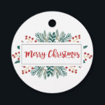 クリスマスギフトタグ | Merry Christmas Script Holly フェイバータグ<br><div class="desc">フェスティバルメリークリスマスのギフトラベルは手の書スタイルのスクリプトのタイプフェイスをホリーのベリーと松の葉のバナーにオーバーレイする。この休日のラベルでギフトをドレスアップ。</div>