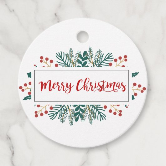 クリスマスギフトタグ | Merry Christmas Script Holly フェイバータグ (正面)
