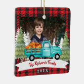 クリスマスギフトトラックツリー配信レッドプレイド セラミックオーナメント (右)