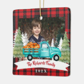 クリスマスギフトトラックツリー配信レッドプレイド セラミックオーナメント (左)