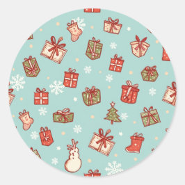 クリスマスギフトパターンステッカー ラウンドシール