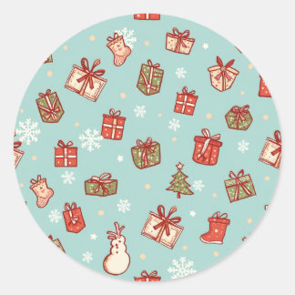 クリスマスギフトパターンステッカー ラウンドシール