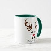 クリスマスギフトパーソナライズされたトナカイ顔グリーン マグカップ (正面右)