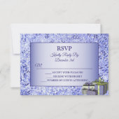 クリスマスギフトブルー光沢のあるクリスタル輝く休日 出欠カード (正面)