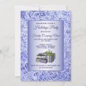 クリスマスギフトブルー光沢のあるクリスタル輝く休日 招待状 (正面)