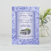 クリスマスギフトブルー光沢のあるクリスタル輝く休日 招待状 (スタンド正面)