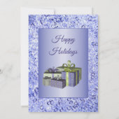 クリスマスギフトブルー光沢のあるクリスタル輝く休日 招待状 (裏面)