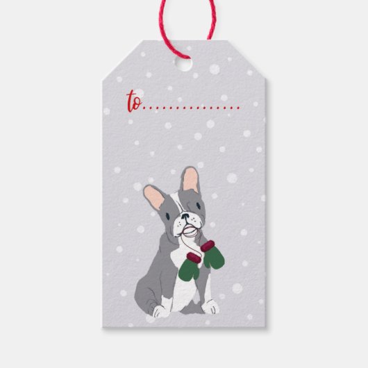 クリスマスギフトホリデーフランスのブルドッグプレゼント ギフトタグ (正面)