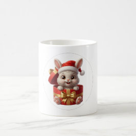 クリスマスギフトボックスから飛び出すかわいいサンタうさぎ コーヒーマグカップ
