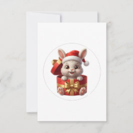 クリスマスギフトボックスから飛び出すかわいいサンタうさぎ サンキューカード