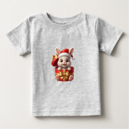 クリスマスギフトボックスから飛び出すかわいいサンタうさぎ ベビーTシャツ
