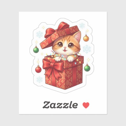 クリスマスギフトボックスから飛び出すかわいい猫 シール (シート)