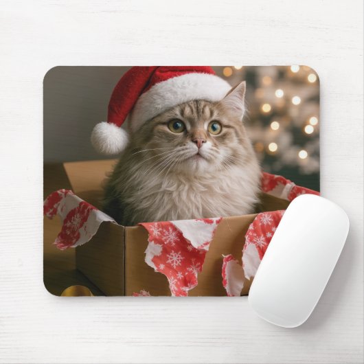 クリスマスギフトボックスの猫 マウスパッド (マウス)