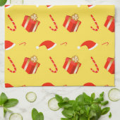 クリスマスギフトボックスサンタハットキャンディーケーン キッチンタオル (折り畳み)