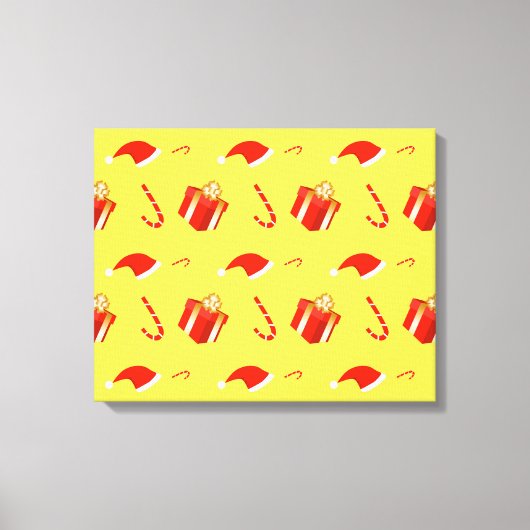 クリスマスギフトボックスサンタハットキャンディーケーン キャンバスプリント (正面)
