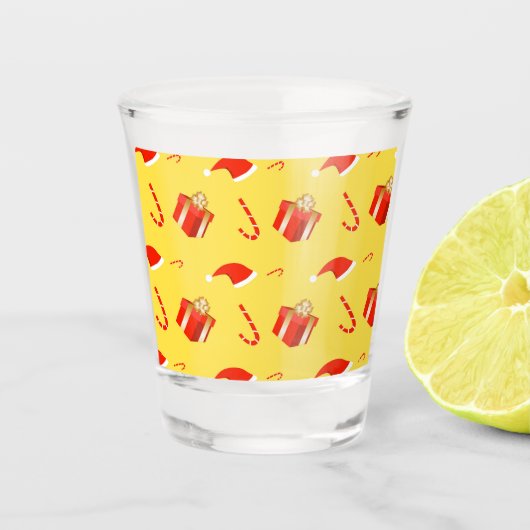 クリスマスギフトボックスサンタハットキャンディーケーン ショットグラス (正面)