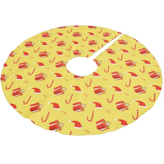 クリスマスギフトボックスサンタハットキャンディーケーン ブラッシュドポリエステルツリースカート (アングル)