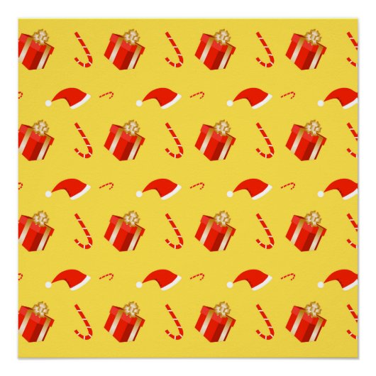 クリスマスギフトボックスサンタハットキャンディーケーン ポスター (正面)