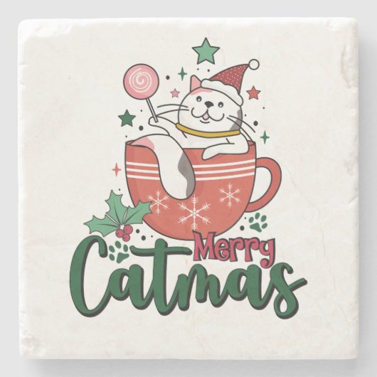 クリスマスギフトメリーかわいい白斑 ストーンコースター (正面)