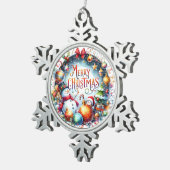 クリスマスギフトメリークリスマス スノーフレークピューターオーナメント (右)