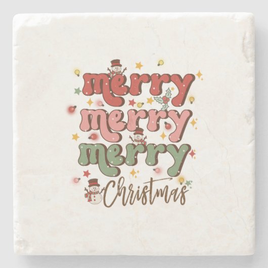 クリスマスギフトメリーメリークリスマス ストーンコースター (正面)