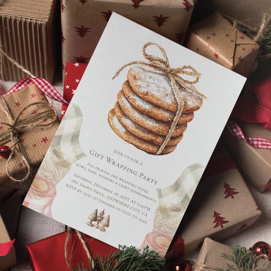 クリスマスギフトラッピングパーティー水色クッキー 招待状