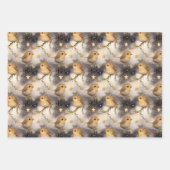 クリスマスギフトラップスターとロビンズ金ゴールド&ホワイト ラッピングペーパーシート (正面)