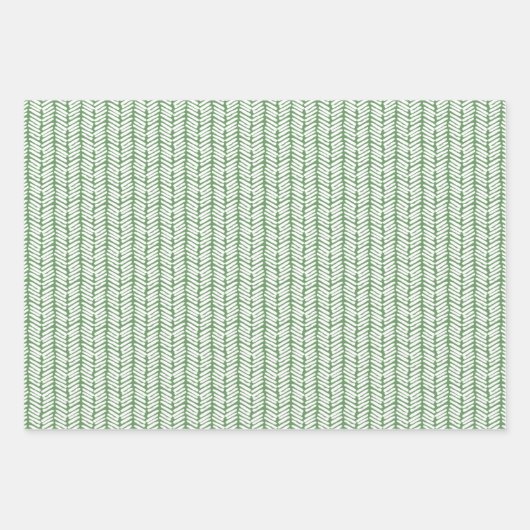 クリスマスギフトラップダークレッドセージ緑ジグザグ ラッピングペーパーシート (正面)