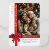 クリスマスギフトラップリボンファミリーフォト 箔シーズンカード (正面)