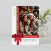 クリスマスギフトラップリボンファミリーフォト 箔シーズンカード (立ち正面)