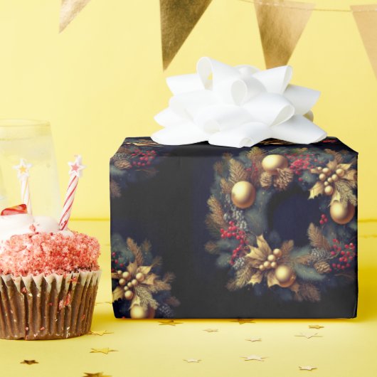 クリスマスギフトラップ素朴なリース ラッピングペーパー (誕生日パーティー)