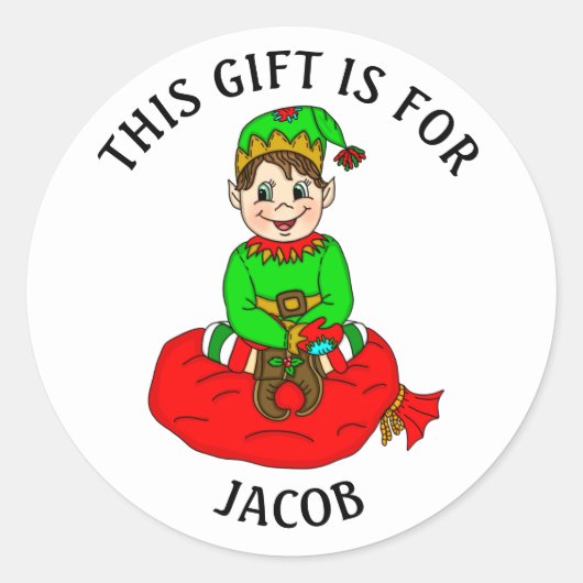 クリスマスギフトラベルへ小妖精や小人から ラウンドシール (正面)