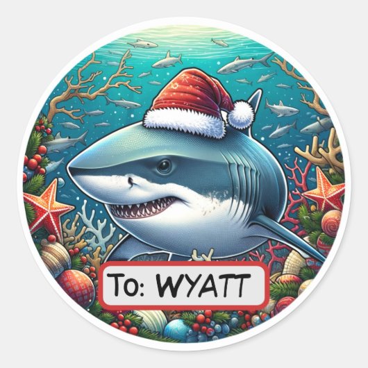 クリスマスギフトラベルシャーク ラウンドシール (正面)